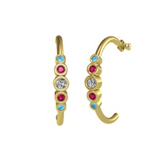 Swarovski, rodolit garnet ve akuamarin 18 ayar altın küpe