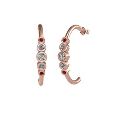 Minimal 5 Taşlı Küpe - Beyaz zirkon, pırlanta ve garnet 14 ayar rose altın küpe (0.08 karat) #1jfcm49