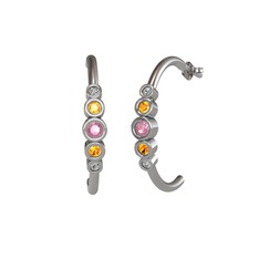 Minimal 5 Taşlı Küpe - Pembe kuvars, sitrin ve swarovski 14 ayar beyaz altın küpe #1jnb8yr