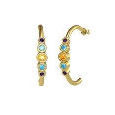 Minimal 5 Taşlı Küpe - Sitrin, akuamarin ve ametist 18 ayar altın küpe #1jrpih6