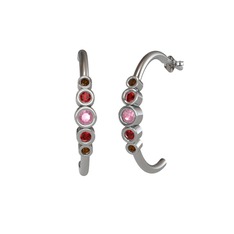 Pembe kuvars, garnet ve dumanlı kuvars 8 ayar beyaz altın küpe