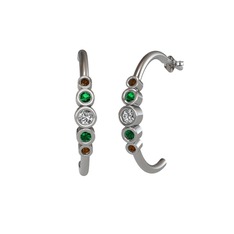 Swarovski, yeşil kuvars ve dumanlı kuvars 18 ayar beyaz altın küpe