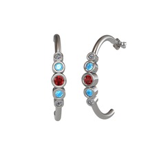 Minimal 5 Taşlı Küpe - Garnet, akuamarin ve pırlanta 8 ayar beyaz altın küpe (0.08 karat) #1k7g5lc
