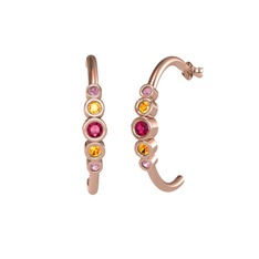 Minimal 5 Taşlı Küpe - Rodolit garnet, sitrin ve pembe kuvars 8 ayar rose altın küpe #1kav1kl