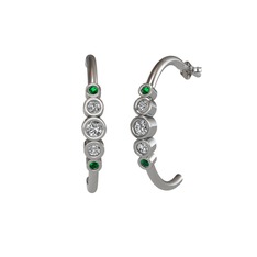 Minimal 5 Taşlı Küpe - Swarovski ve yeşil kuvars 8 ayar beyaz altın küpe #1kbi1bf