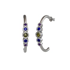 Minimal 5 Taşlı Küpe - Peridot, lab safir ve ametist 18 ayar beyaz altın küpe #1kctksm