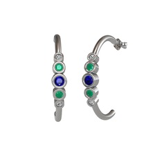 Lab safir, kök zümrüt ve swarovski 18 ayar beyaz altın küpe