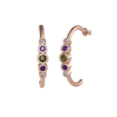 Minimal 5 Taşlı Küpe - Peridot, ametist ve swarovski 18 ayar rose altın küpe #1kirnhs