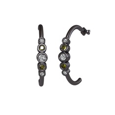 Minimal 5 Taşlı Küpe - Beyaz zirkon, peridot ve swarovski 925 ayar siyah rodyum kaplama gümüş küpe #1kmsjff