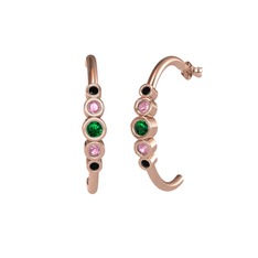 Minimal 5 Taşlı Küpe - Yeşil kuvars, pembe kuvars ve siyah zirkon 925 ayar rose altın kaplama gümüş küpe #1kog640