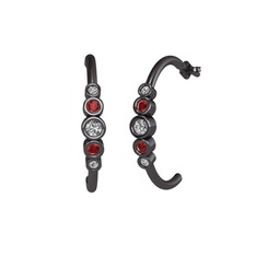 Minimal 5 Taşlı Küpe - Swarovski ve garnet 925 ayar siyah rodyum kaplama gümüş küpe #1ksxj8l