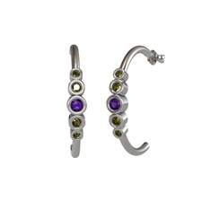 Minimal 5 Taşlı Küpe - Ametist ve peridot 14 ayar beyaz altın küpe #1l188ls