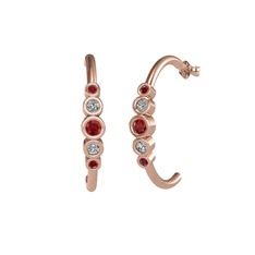 Garnet ve beyaz zirkon 14 ayar rose altın küpe