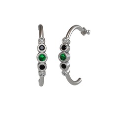 Minimal 5 Taşlı Küpe - Yeşil kuvars, siyah zirkon ve swarovski 14 ayar beyaz altın küpe #1l3b44u