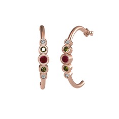 Minimal 5 Taşlı Küpe - Kök yakut, peridot ve swarovski 14 ayar rose altın küpe #1l7jaf
