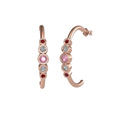 Minimal 5 Taşlı Küpe - Pembe kuvars, swarovski ve garnet 14 ayar rose altın küpe #1lb02q6