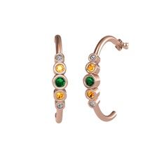 Minimal 5 Taşlı Küpe - Yeşil kuvars, sitrin ve beyaz zirkon 8 ayar rose altın küpe #1lbbqxy