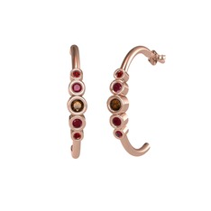 Minimal 5 Taşlı Küpe - Dumanlı kuvars, kök yakut ve garnet 18 ayar rose altın küpe #1lisqyt