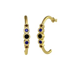 Minimal 5 Taşlı Küpe - Siyah zirkon, lab safir ve dumanlı kuvars 18 ayar altın küpe #1m3asto