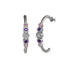 Minimal 5 Taşlı Küpe - Swarovski, ametist ve pembe kuvars 925 ayar gümüş küpe #1m3g7bi