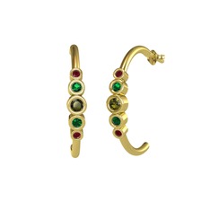 Minimal 5 Taşlı Küpe - Peridot, yeşil kuvars ve kök yakut 18 ayar altın küpe #1m8jbuj