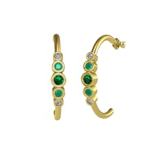 Minimal 5 Taşlı Küpe - Yeşil kuvars, kök zümrüt ve swarovski 14 ayar altın küpe #1maj64y