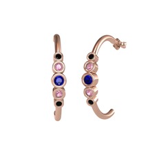 Minimal 5 Taşlı Küpe - Lab safir, pembe kuvars ve siyah zirkon 925 ayar rose altın kaplama gümüş küpe #1mfz72x