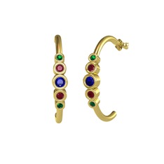 Minimal 5 Taşlı Küpe - Lab safir, kök yakut ve yeşil kuvars 925 ayar altın kaplama gümüş küpe #1mi1nha