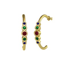 Minimal 5 Taşlı Küpe - Kök yakut, yeşil kuvars ve lab safir 18 ayar altın küpe #1mndm3i