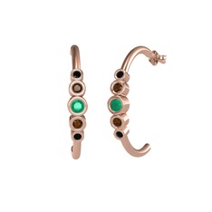 Minimal 5 Taşlı Küpe - Kök zümrüt, dumanlı kuvars ve siyah zirkon 14 ayar rose altın küpe #1moj8mk