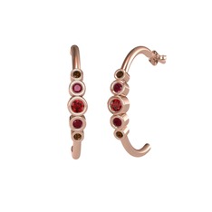 Garnet, kök yakut ve dumanlı kuvars 18 ayar rose altın küpe