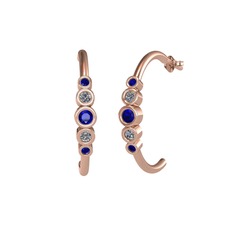 Minimal 5 Taşlı Küpe - Lab safir ve pırlanta 14 ayar rose altın küpe (0.08 karat) #1mwockp