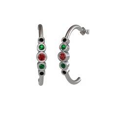 Minimal 5 Taşlı Küpe - Garnet, yeşil kuvars ve siyah zirkon 18 ayar beyaz altın küpe #1n2hlmg