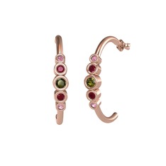 Peridot, kök yakut ve pembe kuvars 8 ayar rose altın küpe