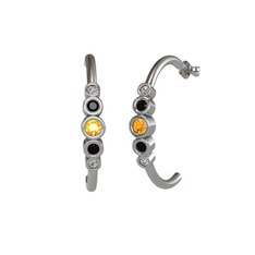 Minimal 5 Taşlı Küpe - Sitrin, siyah zirkon ve swarovski 8 ayar beyaz altın küpe #1nbxau