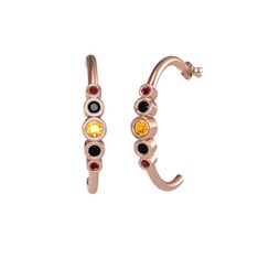 Minimal 5 Taşlı Küpe - Sitrin, siyah zirkon ve garnet 14 ayar rose altın küpe #1nd8em3