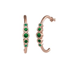 Minimal 5 Taşlı Küpe - Yeşil kuvars ve kök zümrüt 14 ayar rose altın küpe #1nh3gas