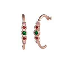 Yeşil kuvars, garnet ve pembe kuvars 8 ayar rose altın küpe
