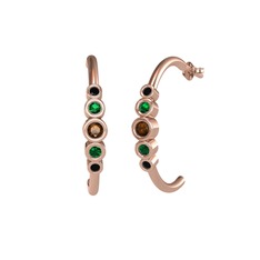 Dumanlı kuvars, yeşil kuvars ve siyah zirkon 925 ayar rose altın kaplama gümüş küpe