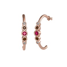 Minimal 5 Taşlı Küpe - Rodolit garnet, dumanlı kuvars ve swarovski 14 ayar rose altın küpe #1nz7wly
