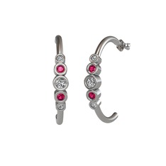 Minimal 5 Taşlı Küpe - Swarovski ve rodolit garnet 14 ayar beyaz altın küpe #1oo2bq6