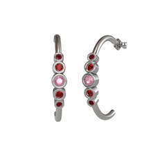 Minimal 5 Taşlı Küpe - Pembe kuvars, garnet ve kök yakut 18 ayar beyaz altın küpe #1oogbnv
