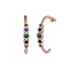 Minimal 5 Taşlı Küpe - Yeşil kuvars, lab safir ve peridot 18 ayar rose altın küpe #1otlse8