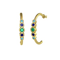 Minimal 5 Taşlı Küpe - Kök zümrüt, lab safir ve akuamarin 18 ayar altın küpe #1otty7d