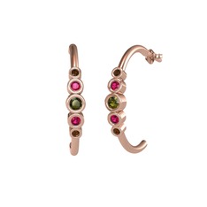 Minimal 5 Taşlı Küpe - Peridot, rodolit garnet ve dumanlı kuvars 8 ayar rose altın küpe #1oz6f6z