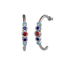 Minimal 5 Taşlı Küpe - Garnet, lab safir ve akuamarin 8 ayar beyaz altın küpe #1ozu8nq