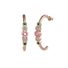 Pembe kuvars, swarovski ve yeşil kuvars 18 ayar rose altın küpe