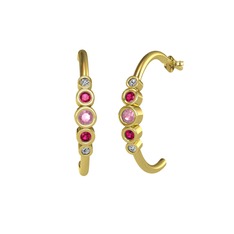Minimal 5 Taşlı Küpe - Pembe kuvars, rodolit garnet ve swarovski 14 ayar altın küpe #1p72n4h