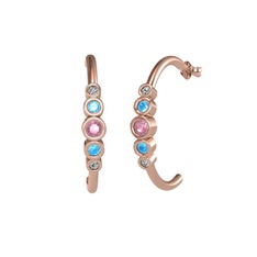Minimal 5 Taşlı Küpe - Pembe kuvars, akuamarin ve swarovski 8 ayar rose altın küpe #1p7aj4z