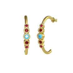 Minimal 5 Taşlı Küpe - Akuamarin, garnet ve rodolit garnet 18 ayar altın küpe #1pczjx7